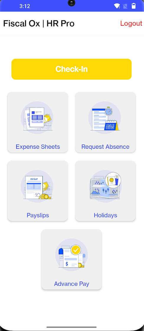 HR Pro app home screen